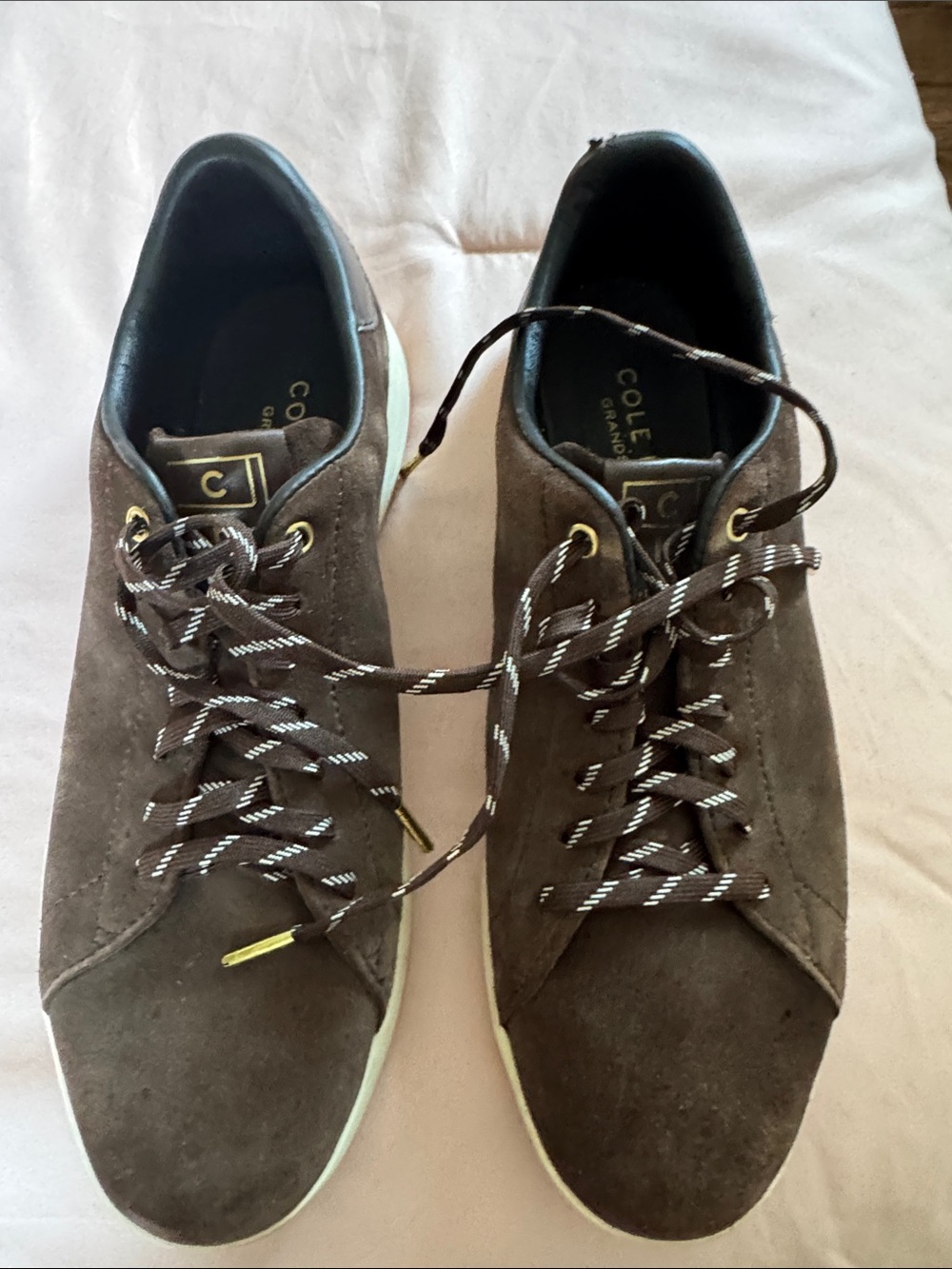 Cole Haan Men's Brown Suede Lace-Up Sneakers with Gold Accents